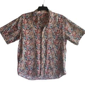 Adam Flusser Button Up Shirt Top Colorful Paisley Print Casual Mens Size L
